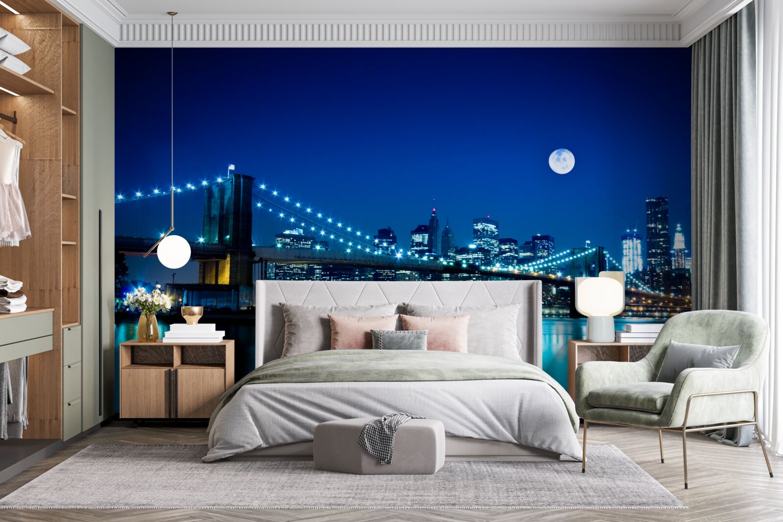 Fototapet podul brooklyn iluminat pe timp de noapte