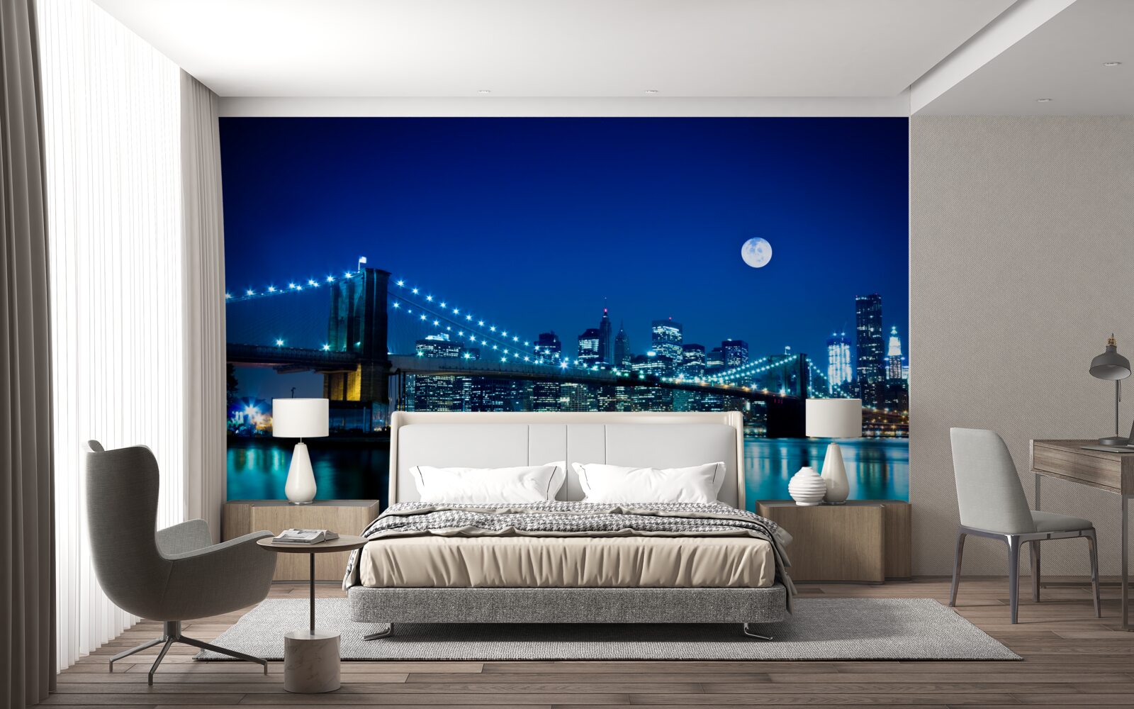 Fototapet podul brooklyn iluminat pe timp de noapte