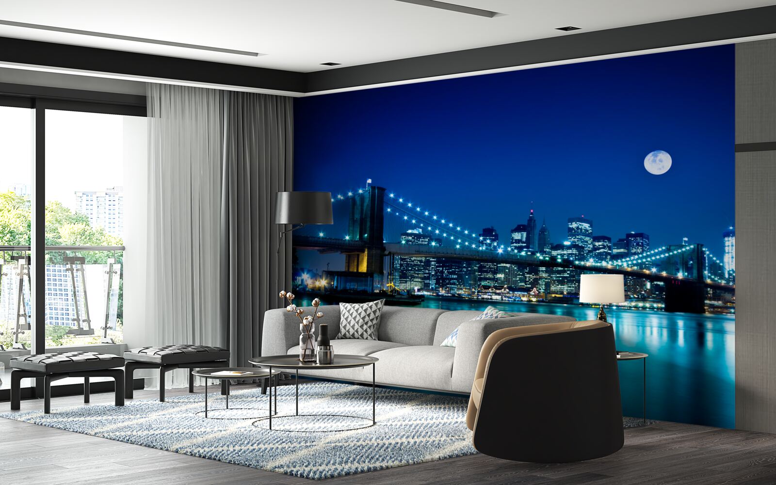 Fototapet podul brooklyn iluminat pe timp de noapte