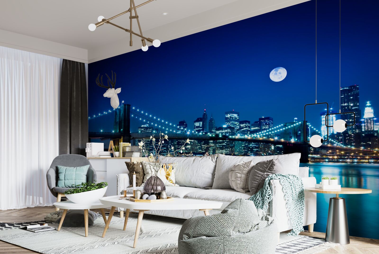Fototapet podul brooklyn iluminat pe timp de noapte