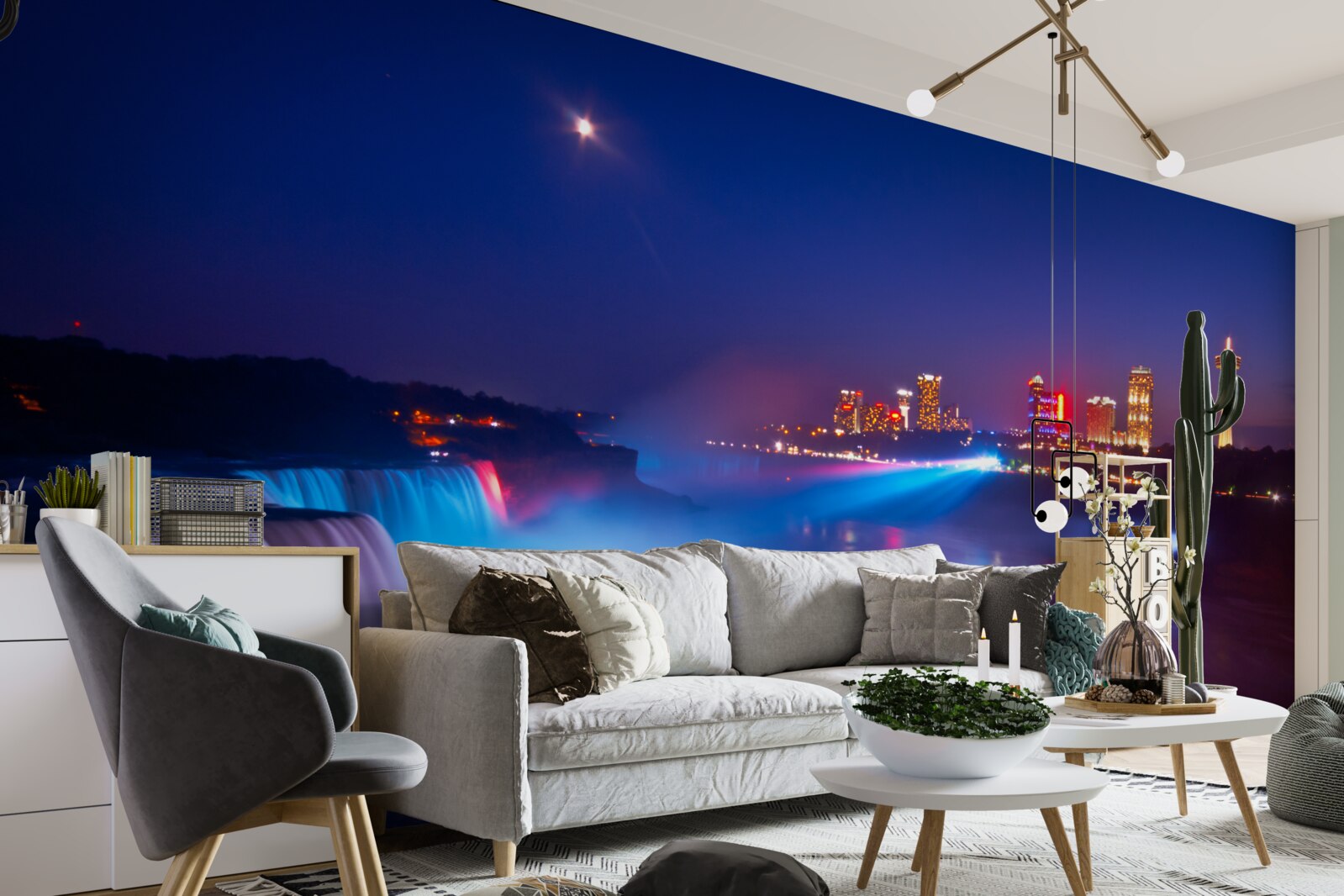 Fototapet cascada Niagara iluminată noaptea