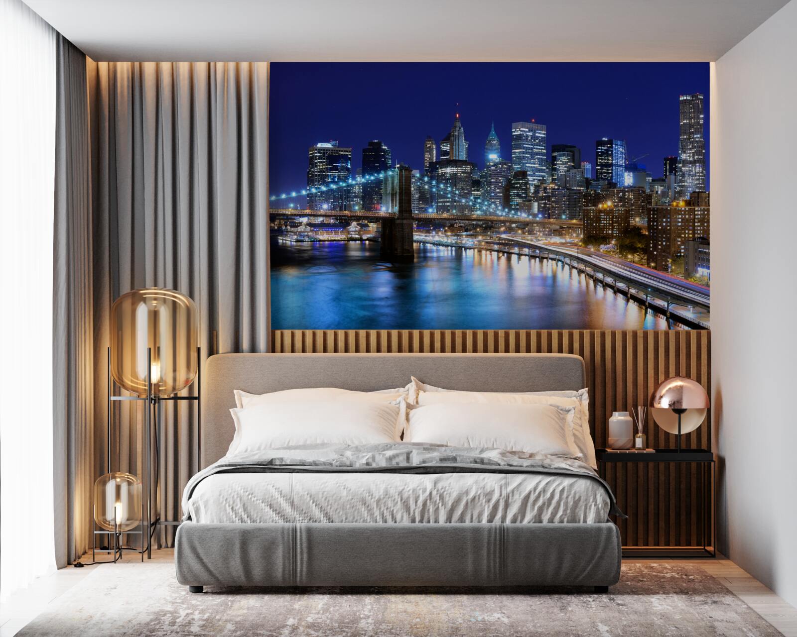 Fototapet podul brooklyn din new york sub luminile nopții