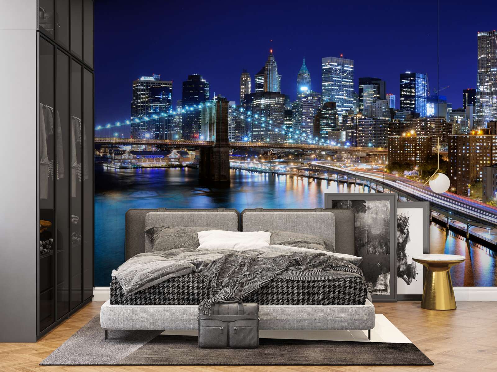 Fototapet podul brooklyn din new york sub luminile nopții