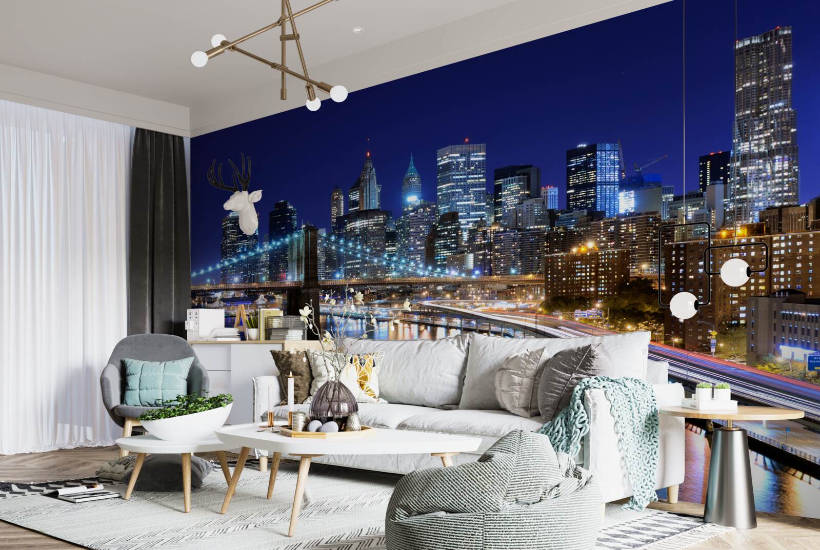Fototapet podul brooklyn din new york sub luminile nopții