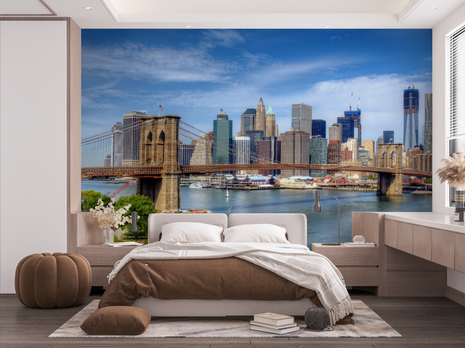 Fototapet Podul Brooklyn, construit din piatră și zgârie-nori în oraș