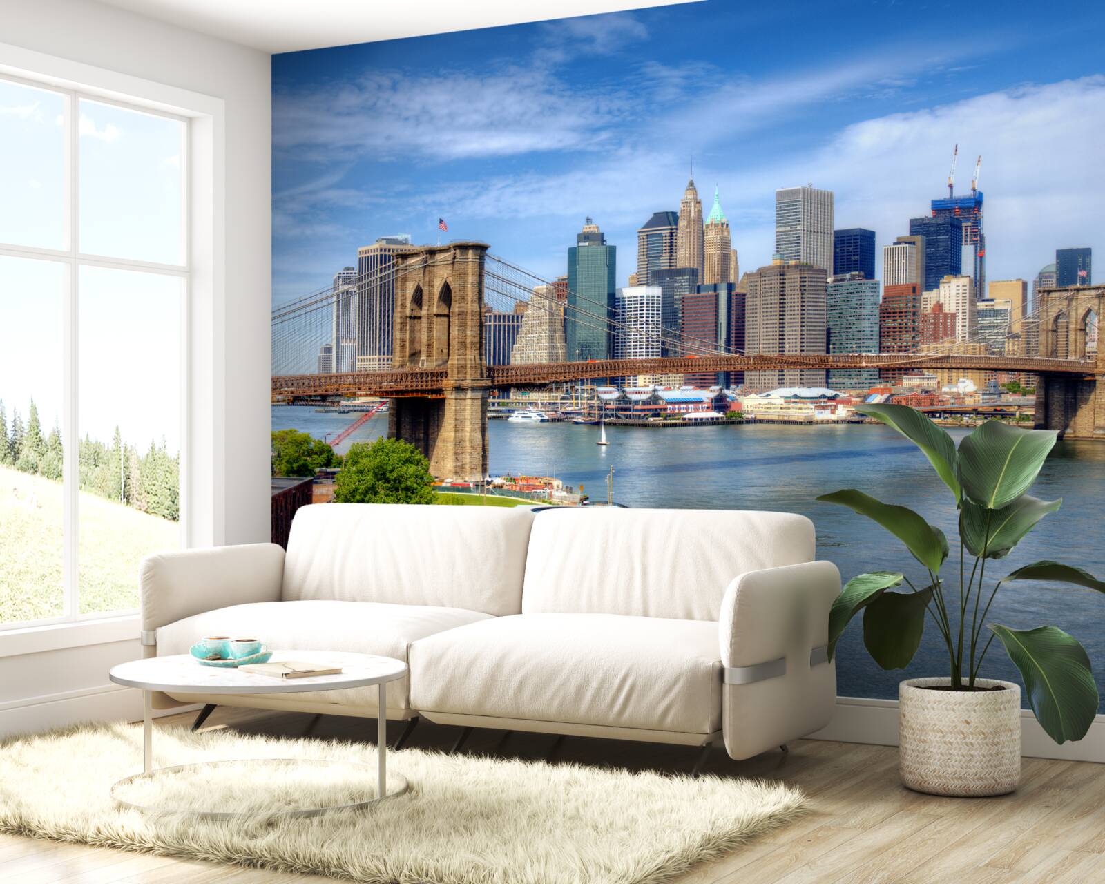 Fototapet Podul Brooklyn, construit din piatră și zgârie-nori în oraș