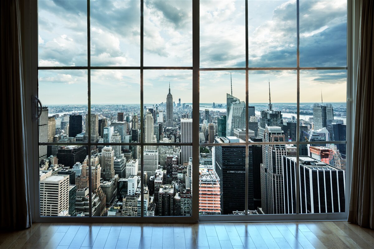 Fototapet panorama orașului new york de la fereastră