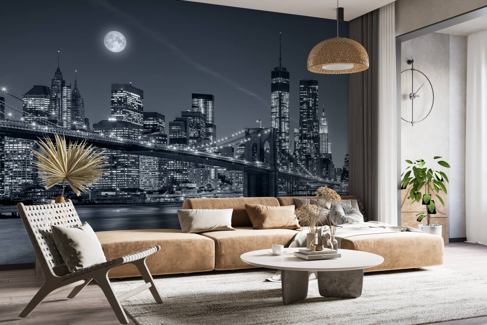 Fototapet new york alb-negru în lumina lunii pline