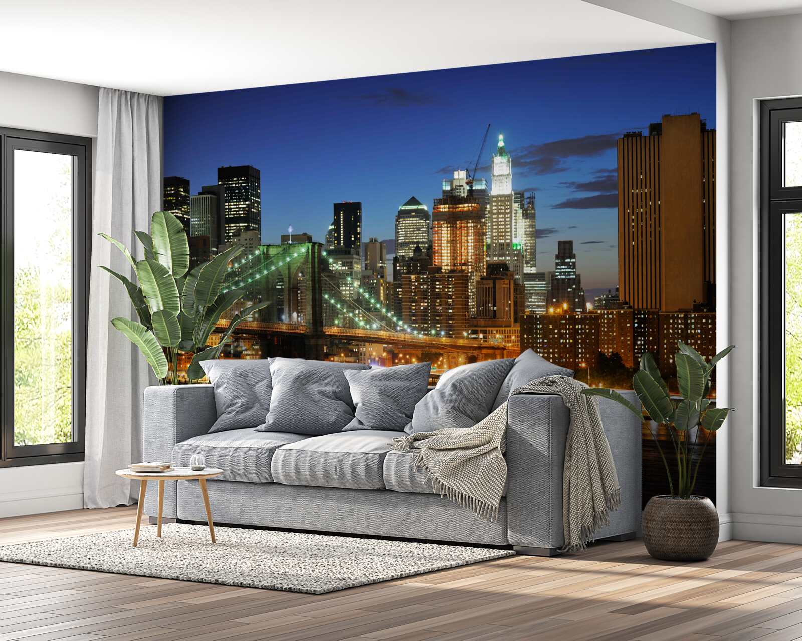 Fototapet panorama orasului new york noaptea de pe malul opus