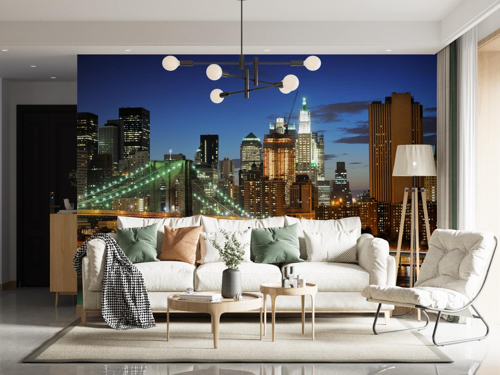 Fototapet panorama orasului new york noaptea de pe malul opus