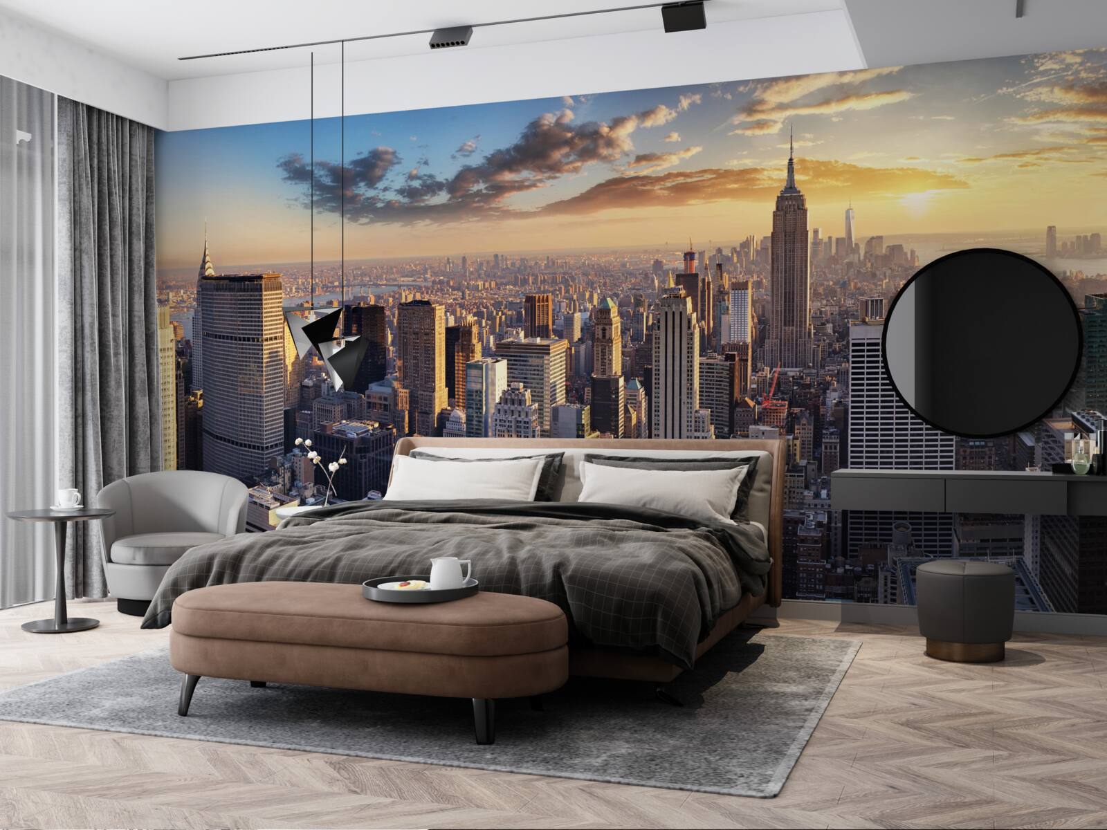 Fototapet apusul de soare luminează new york-ul