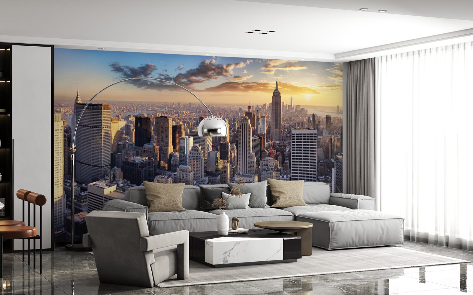 Fototapet apusul de soare luminează new york-ul