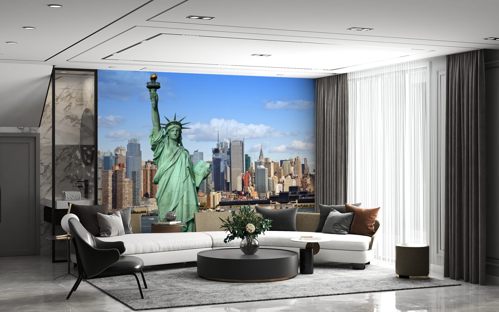 Fototapet statuia libertății în fundalul orașului new york