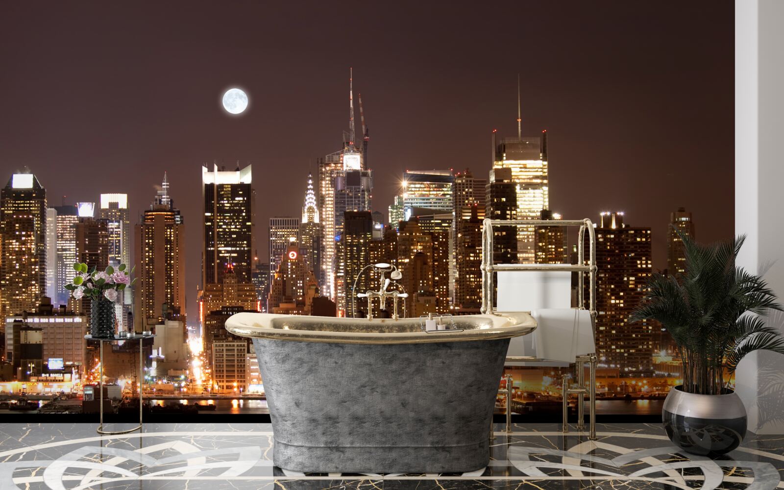 Fototapet vedere panoramică magnifică a manhattanului noaptea