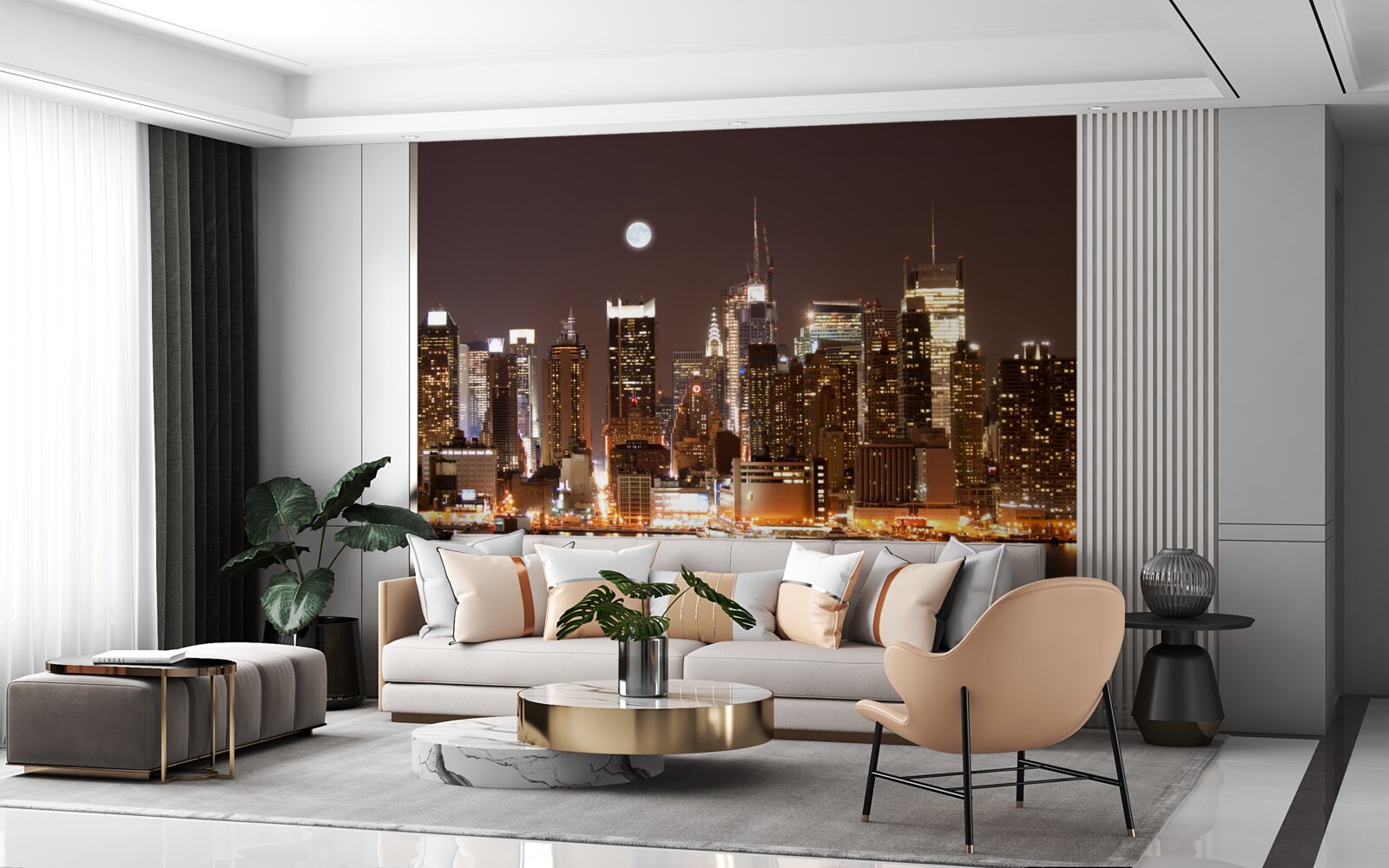 Fototapet vedere panoramică magnifică a manhattanului noaptea