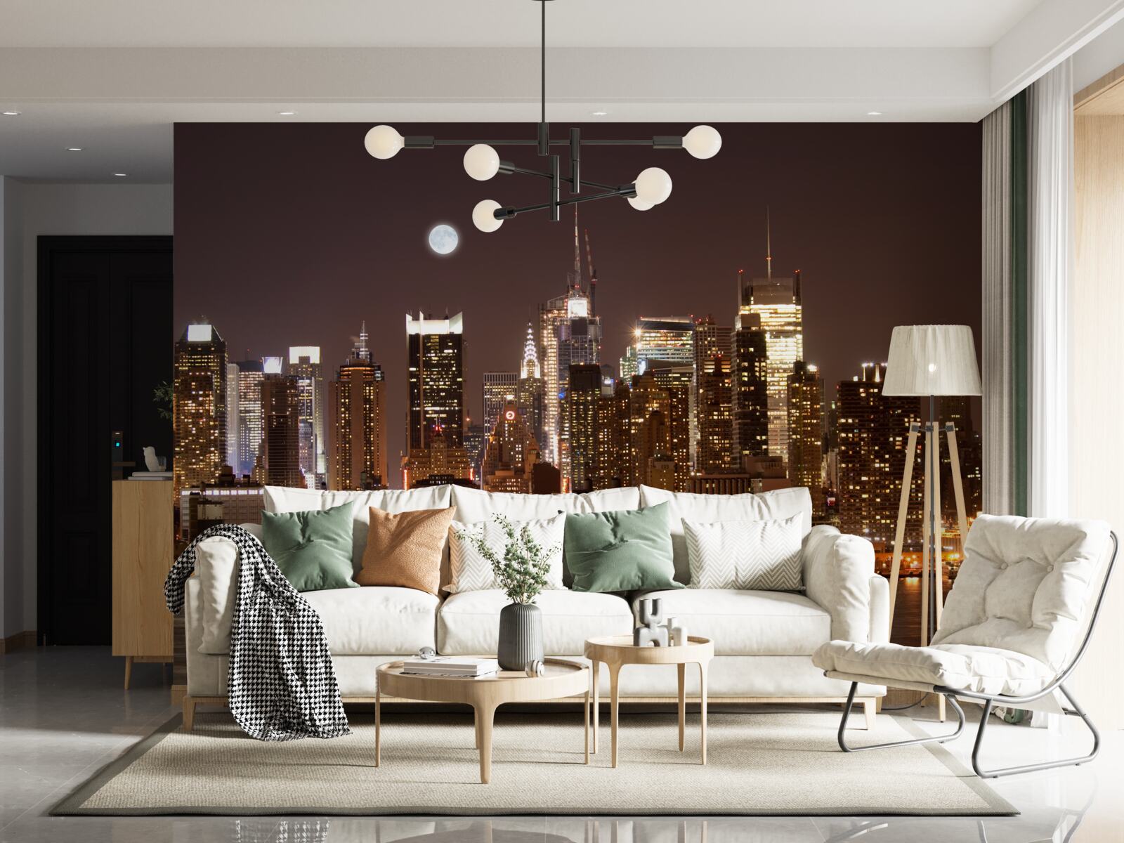 Fototapet vedere panoramică magnifică a manhattanului noaptea