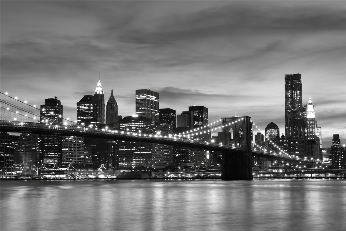 Fototapet turnuri în alb și negru și podul Brooklyn