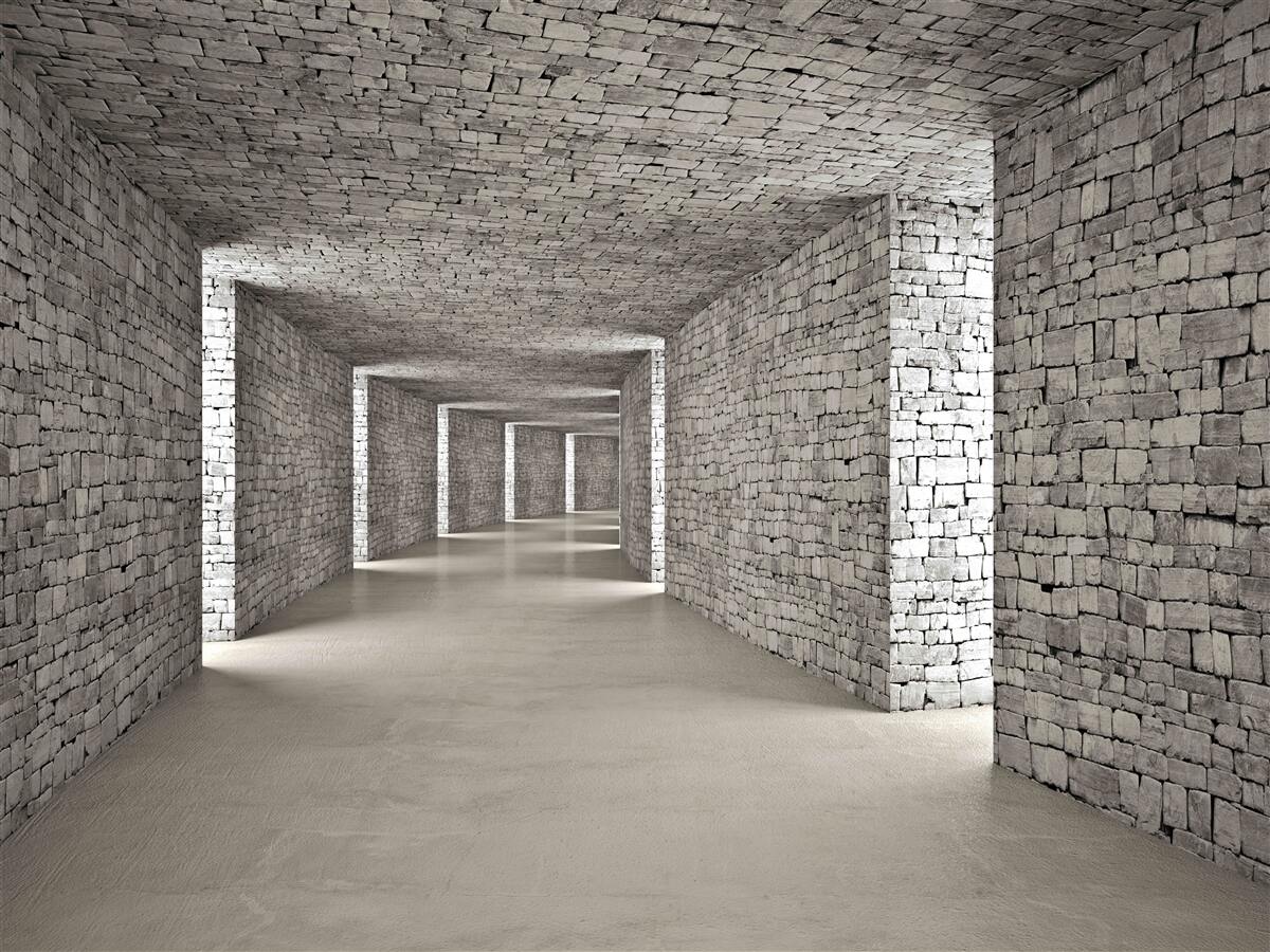 Fototapet vedere în perspectivă a unui coridor din cărămidă