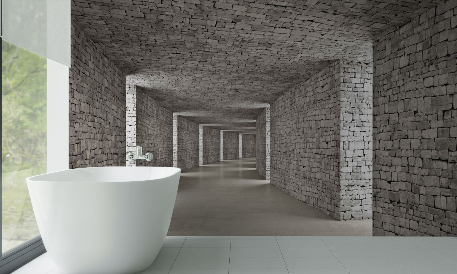 Fototapet vedere în perspectivă a unui coridor din cărămidă