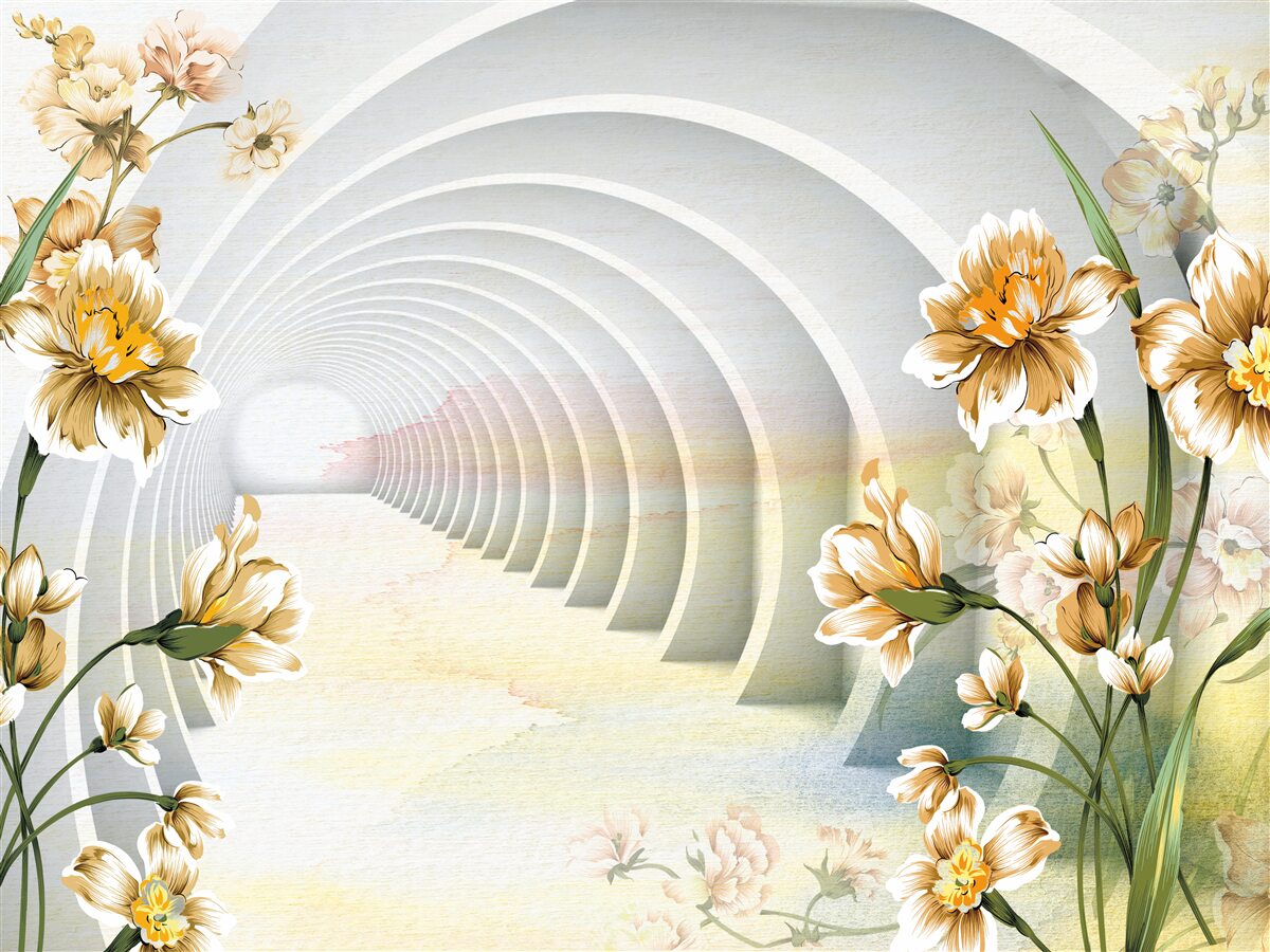 Fototapet Arce decorate cu flori albe