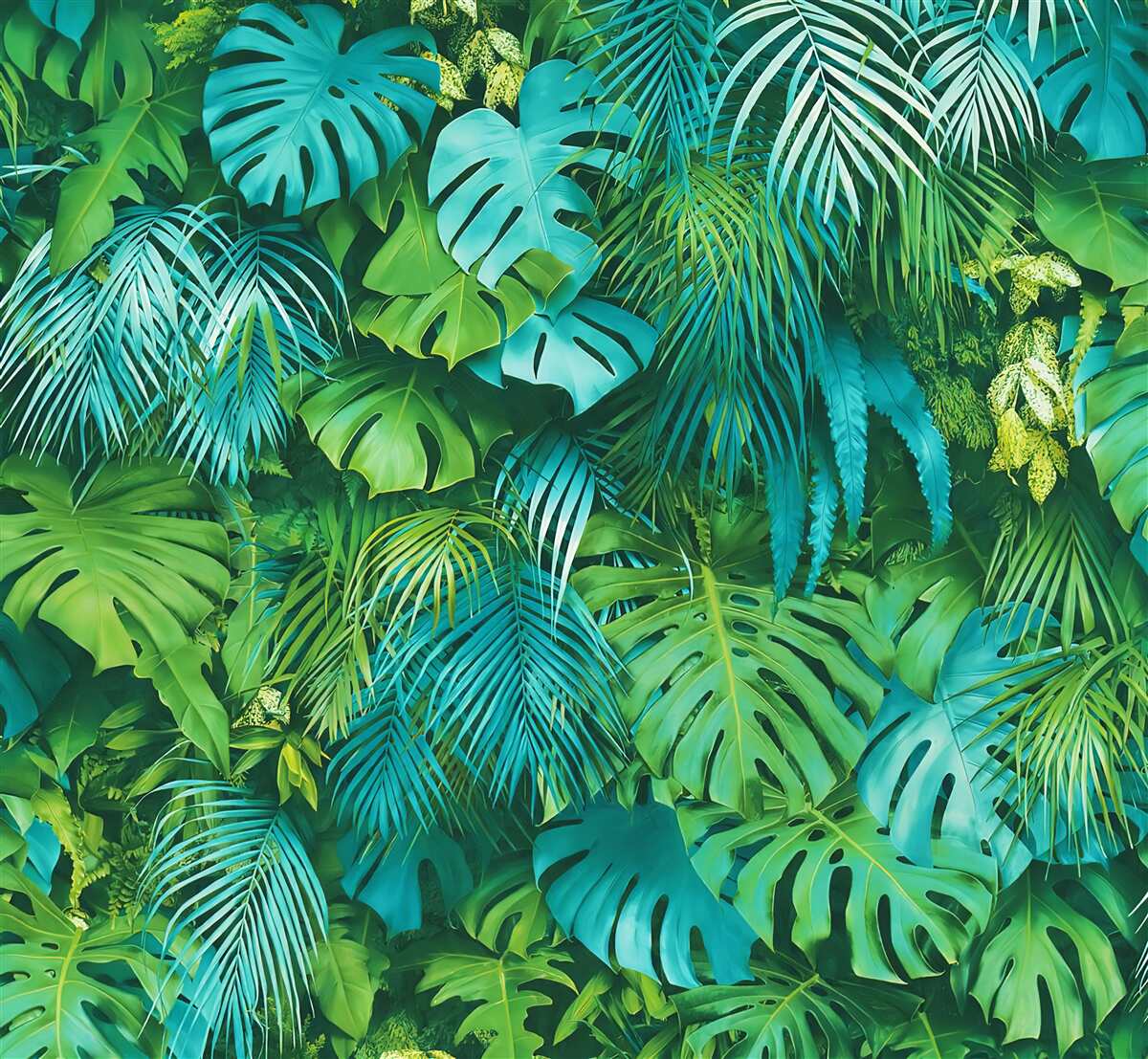 Fototapet un caleidoscop încântător de frunze verzi tropicale