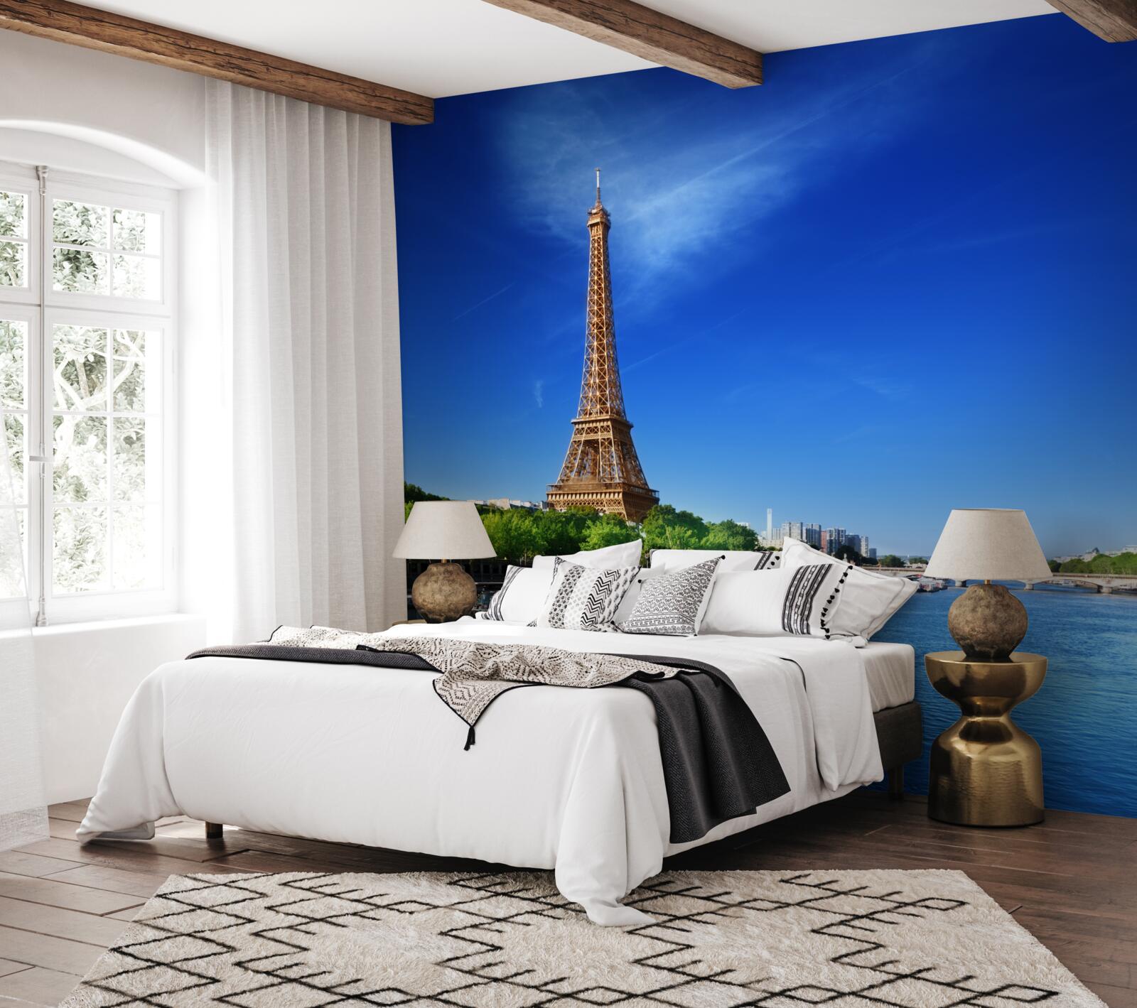 Fototapet panorama turnului eiffel de pe malul opus