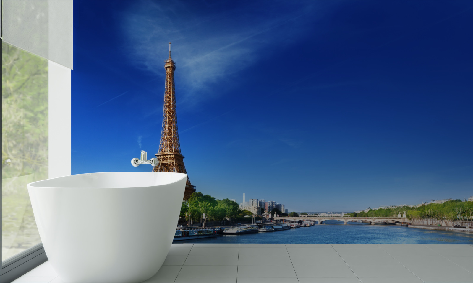 Fototapet panorama turnului eiffel de pe malul opus