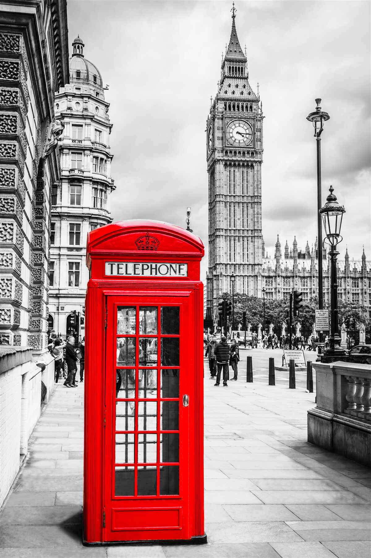 Fototapet cabină telefonică roșie în fața Big Ben în fundal