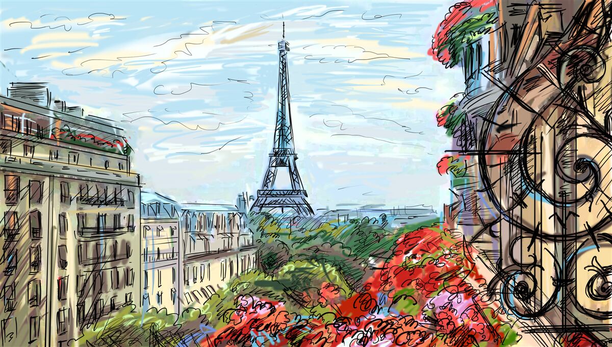 Fototapet vedere uluitoare la turnul eiffel din balcon