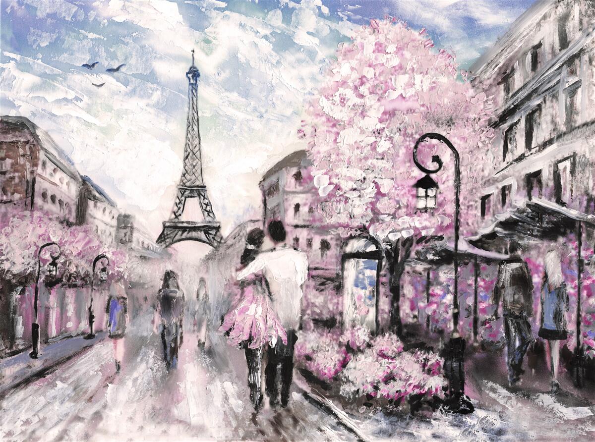 Fototapet un cuplu îndrăgostit pe străzile din paris
