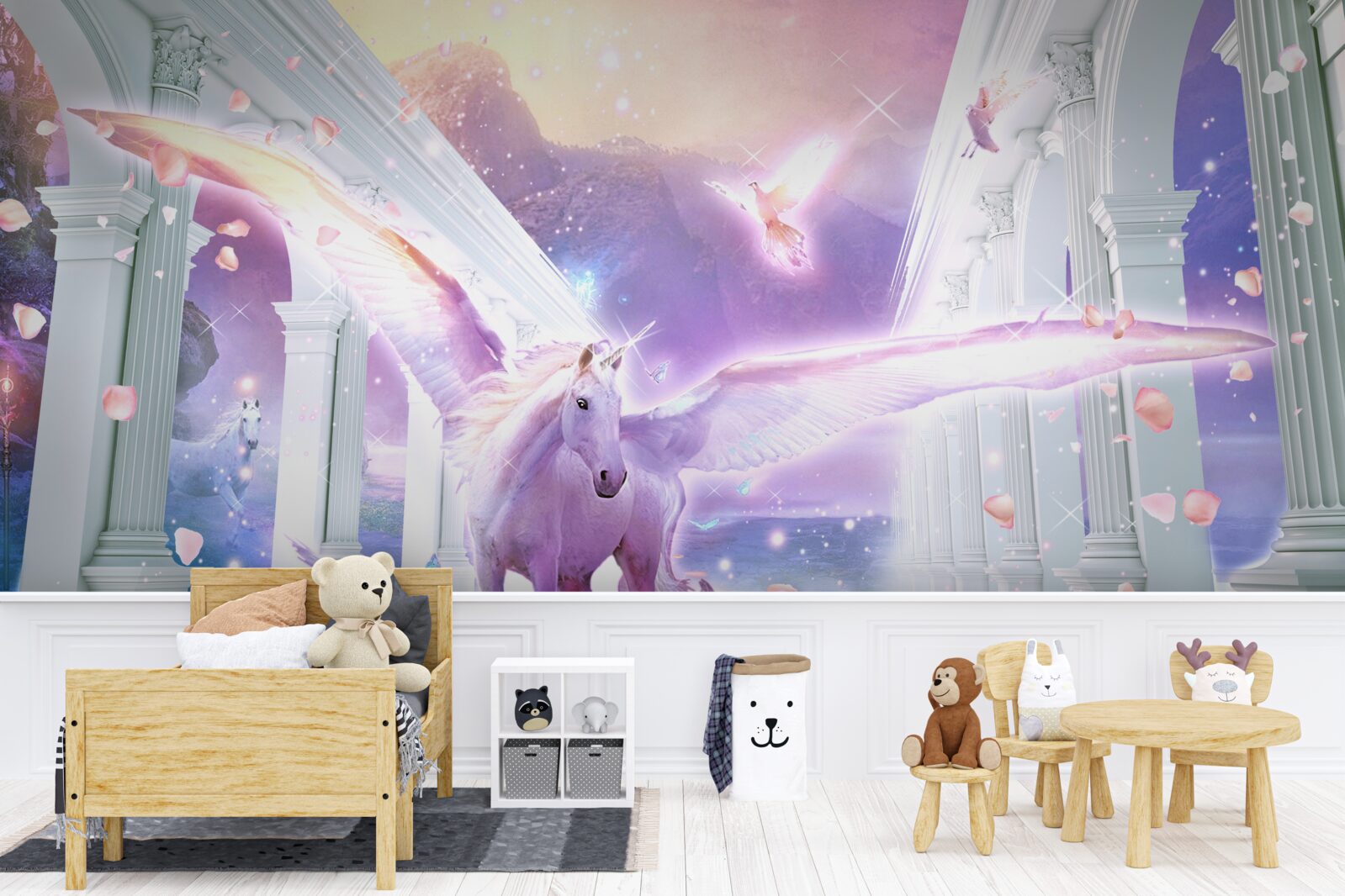 Fototapet un unicorn magic plutind pe cer