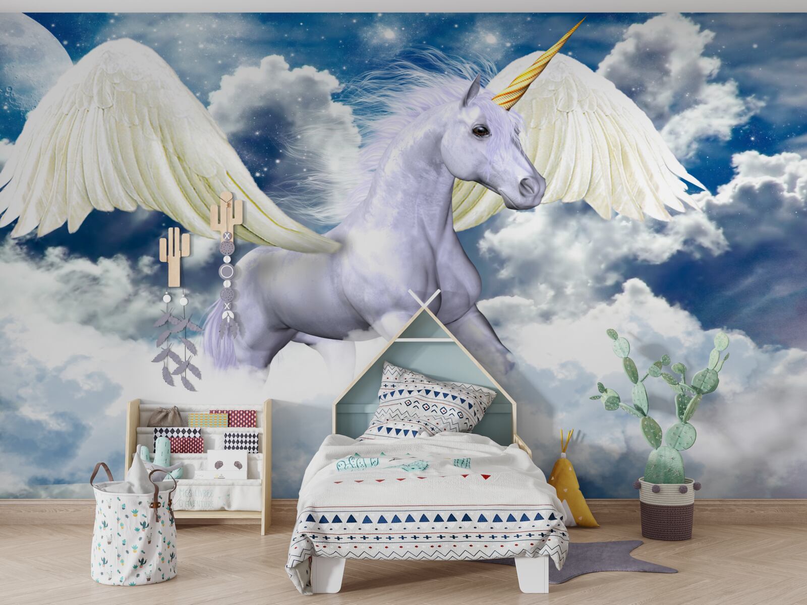 Fototapet un unicorn zburător străpunge norii