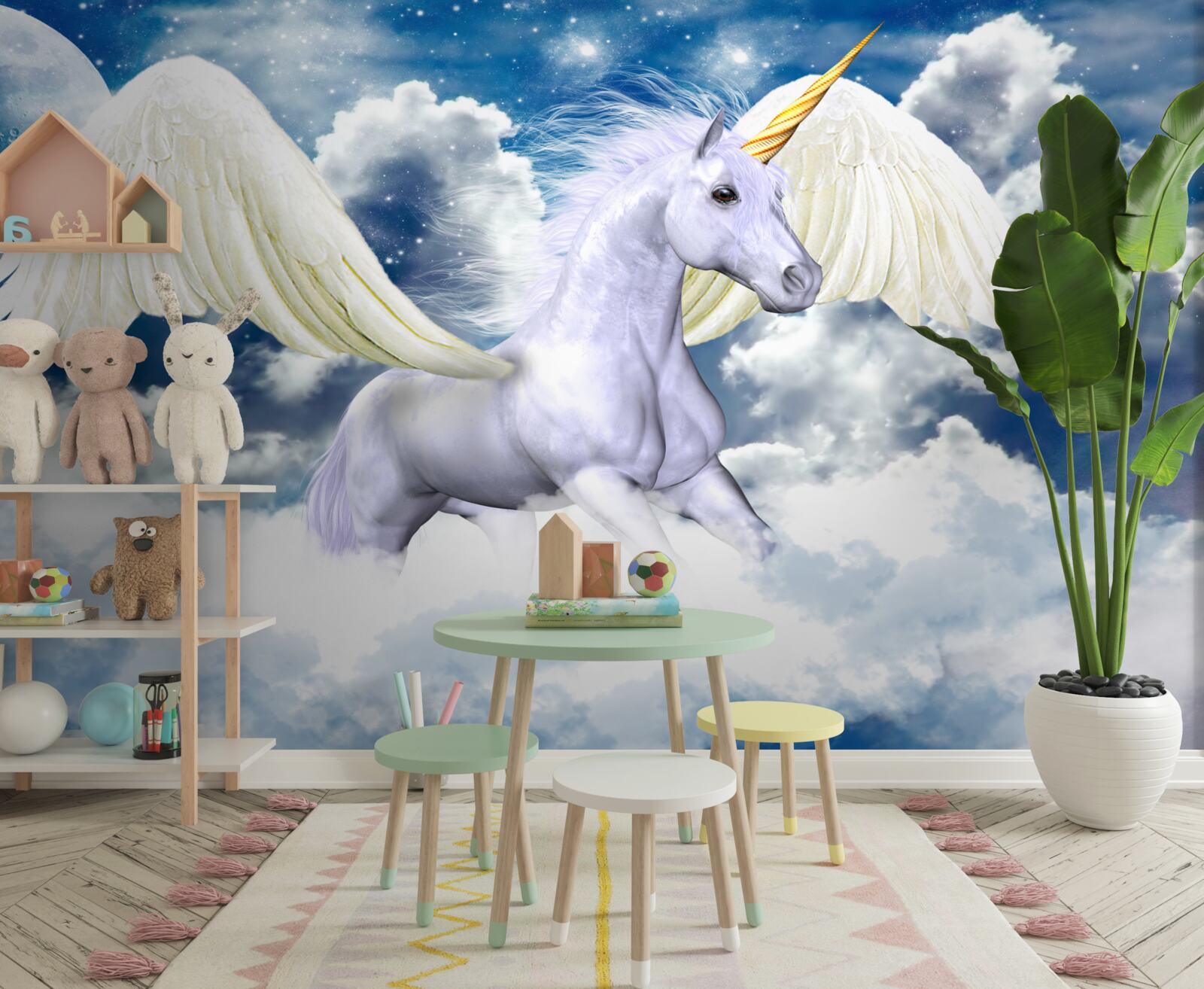 Fototapet un unicorn zburător străpunge norii