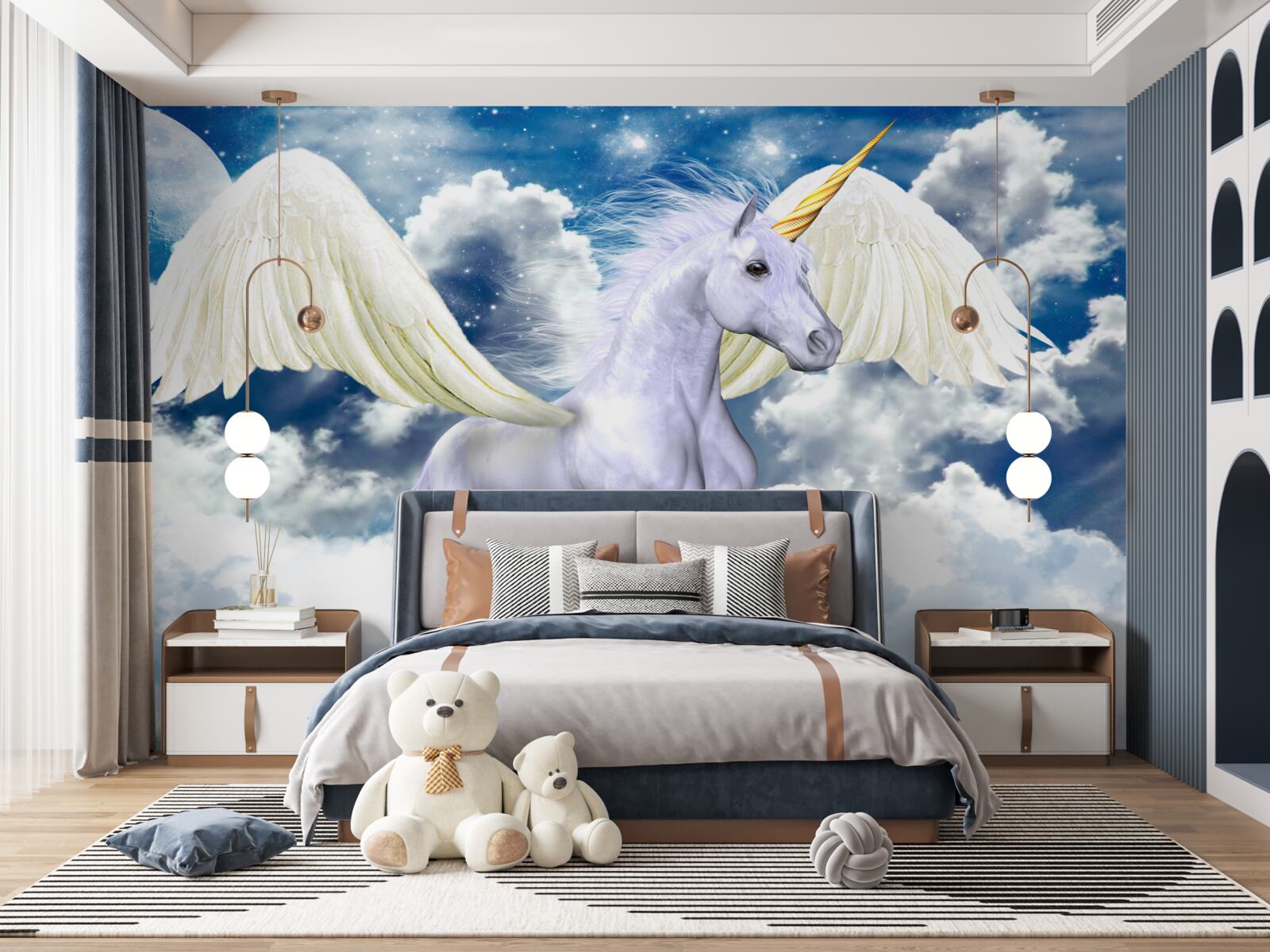 Fototapet un unicorn zburător străpunge norii