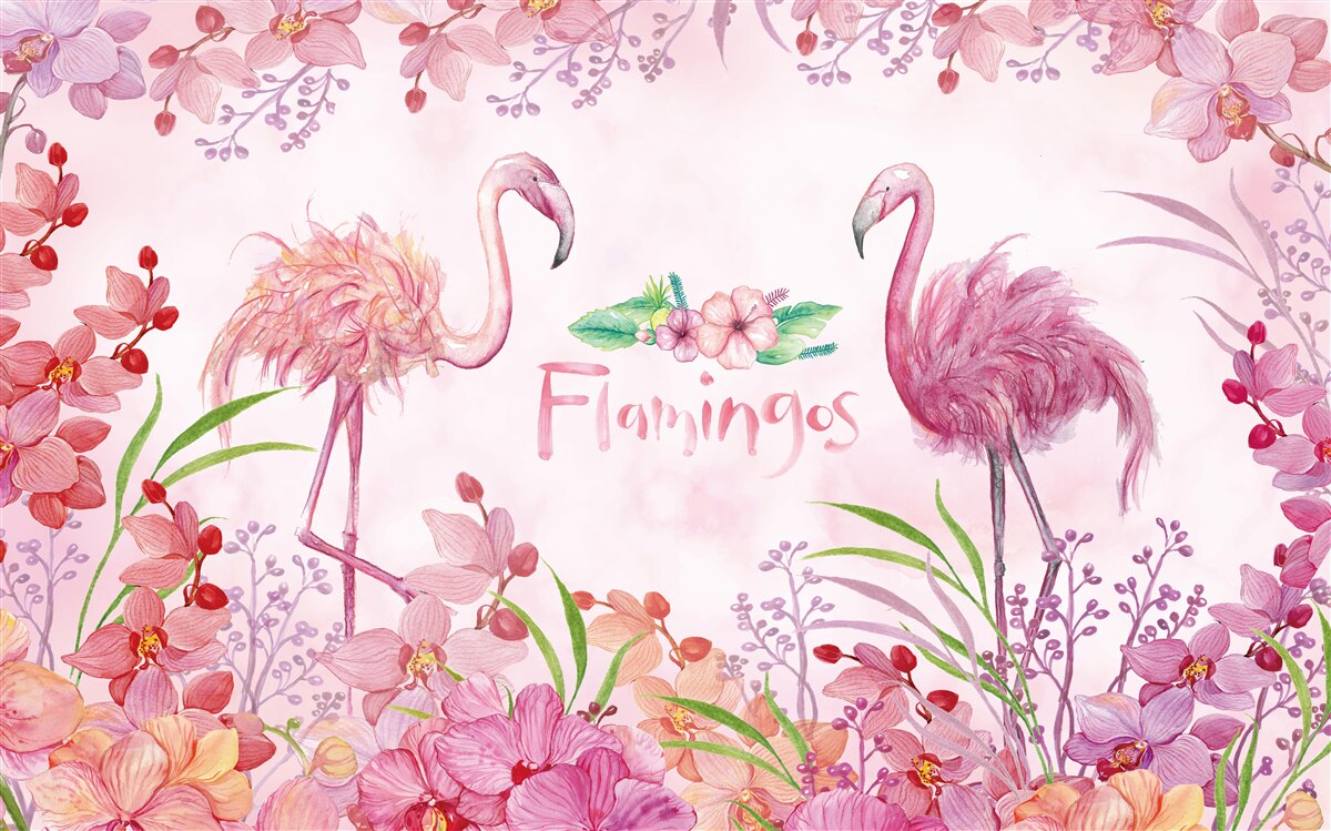 Fototapet flamingo roz printre muguri roz