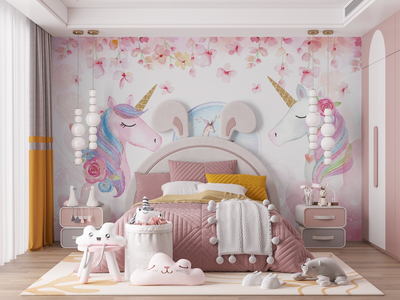 Fototapet unicorni și căprioare închise într-o minge de sticlă