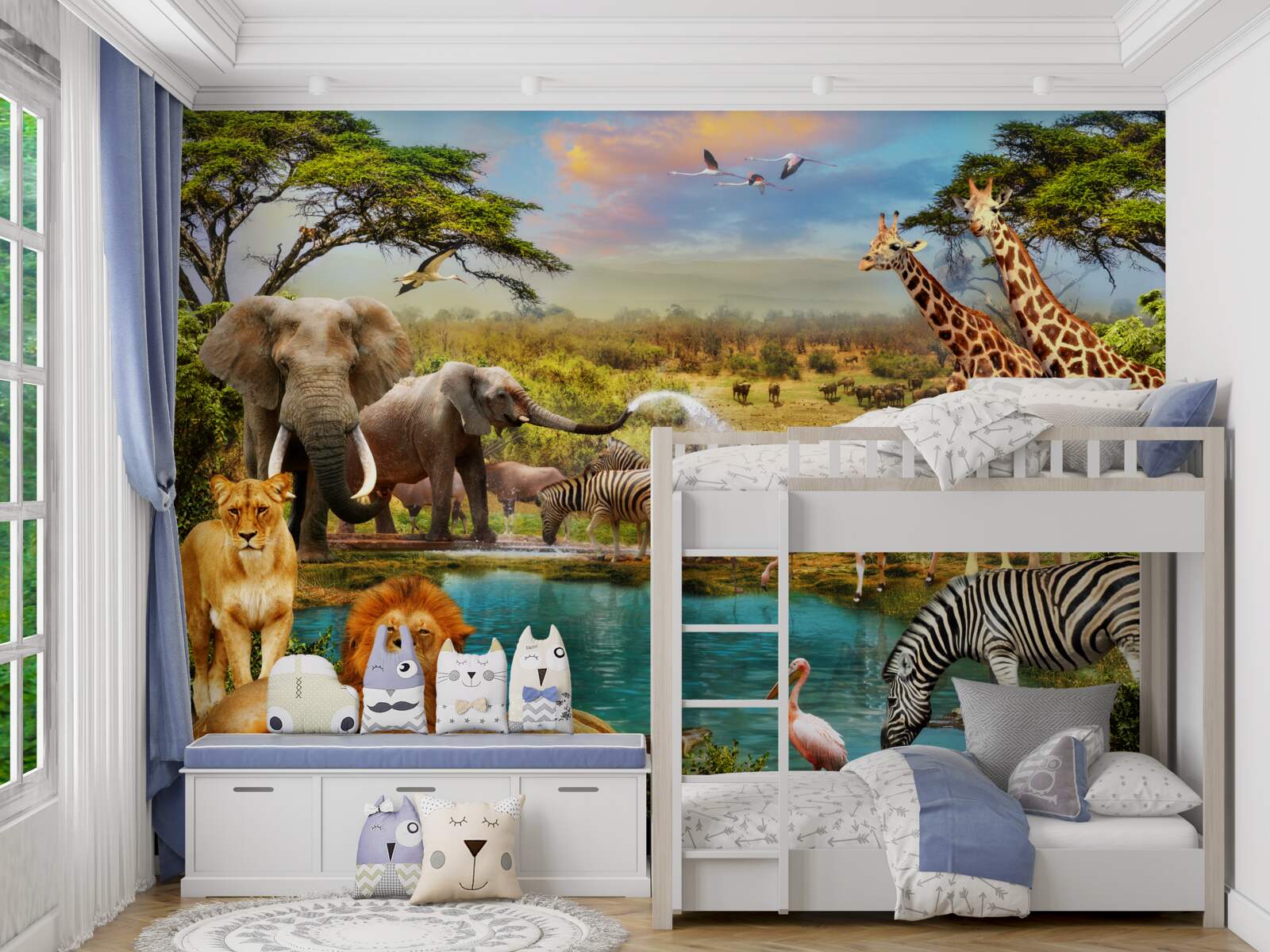 Fototapet o gaură de apă cu animale africane