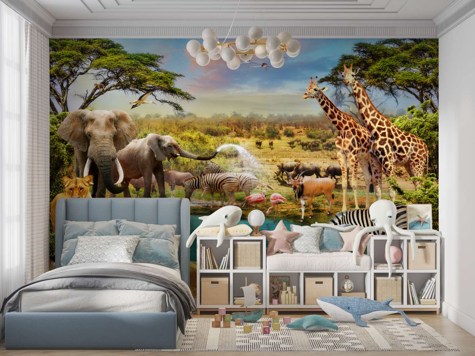 Fototapet o gaură de apă cu animale africane