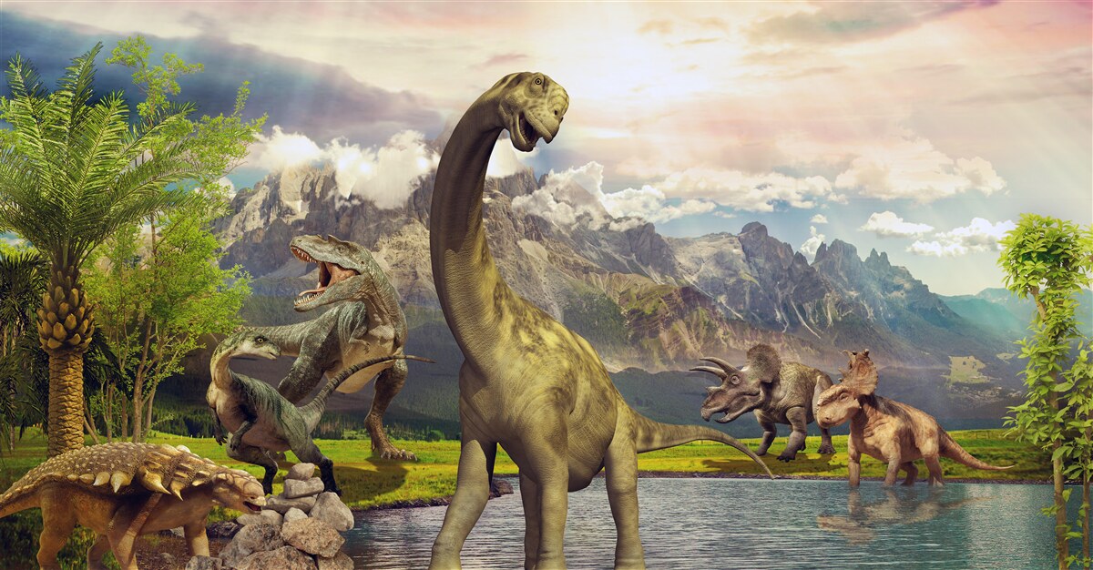 Fototapet dinozaurii au apărut lângă iaz