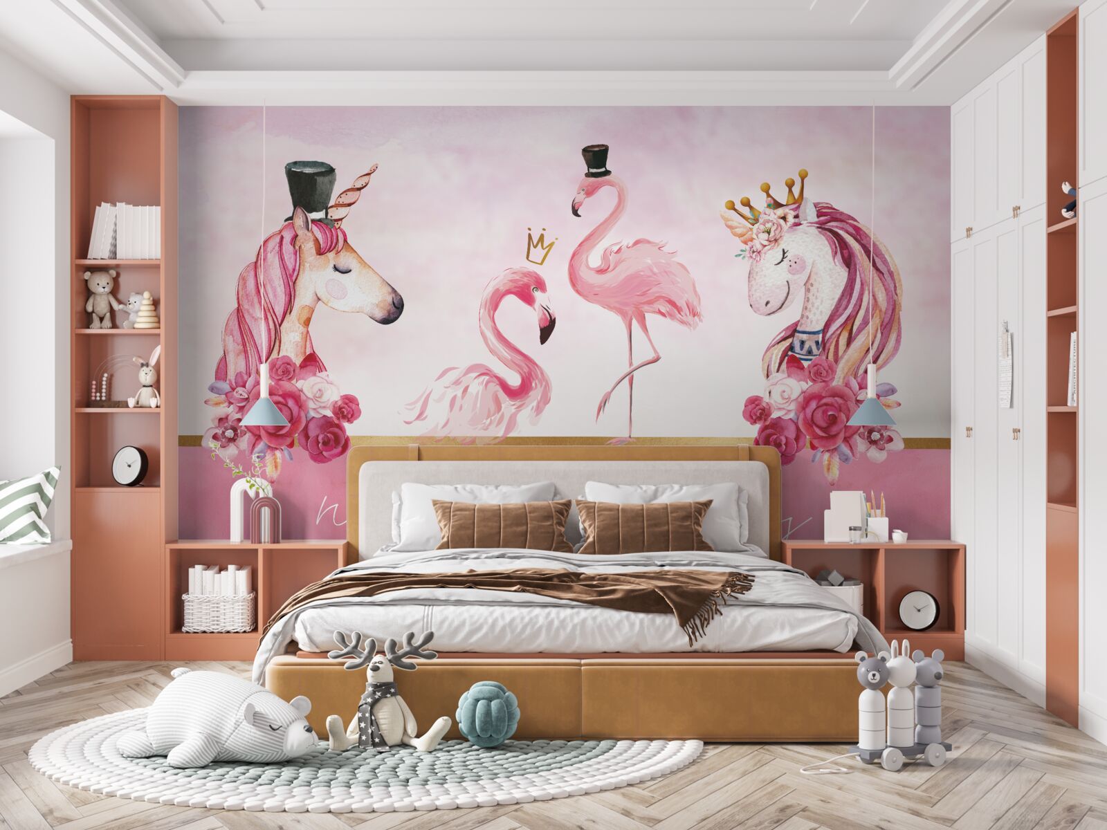 Fototapet flamingo și unicorni roz