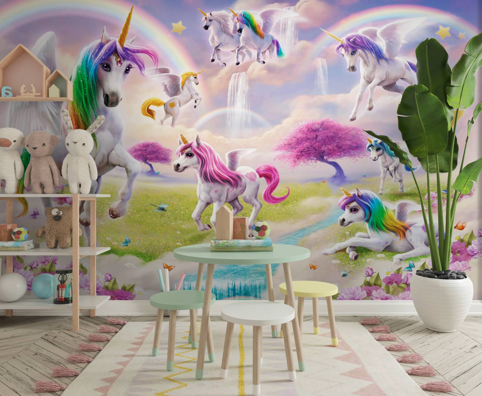 Fototapet unicorni magici într-o poiană de pădure