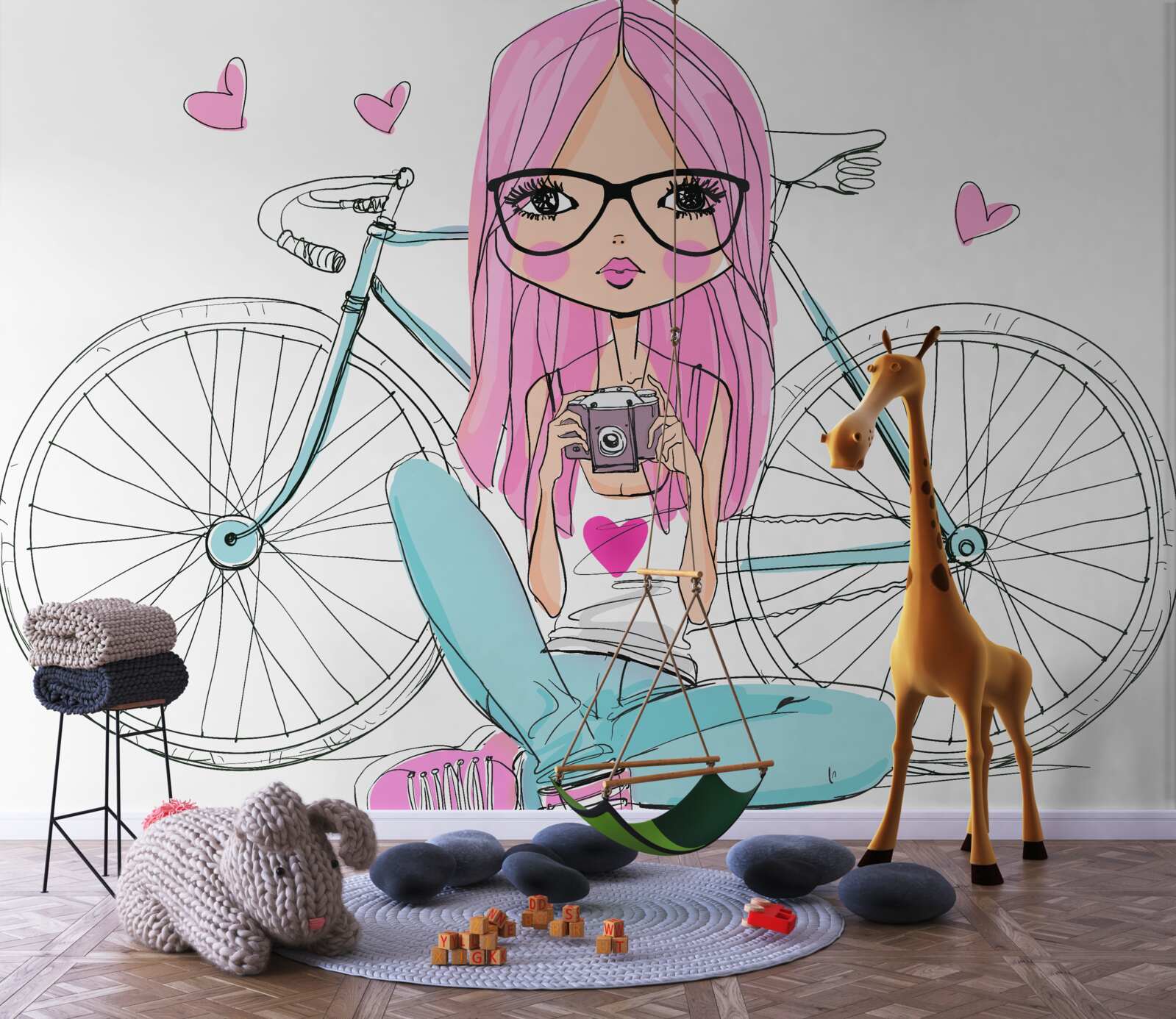 Fototapet fată la modă pe o bicicletă