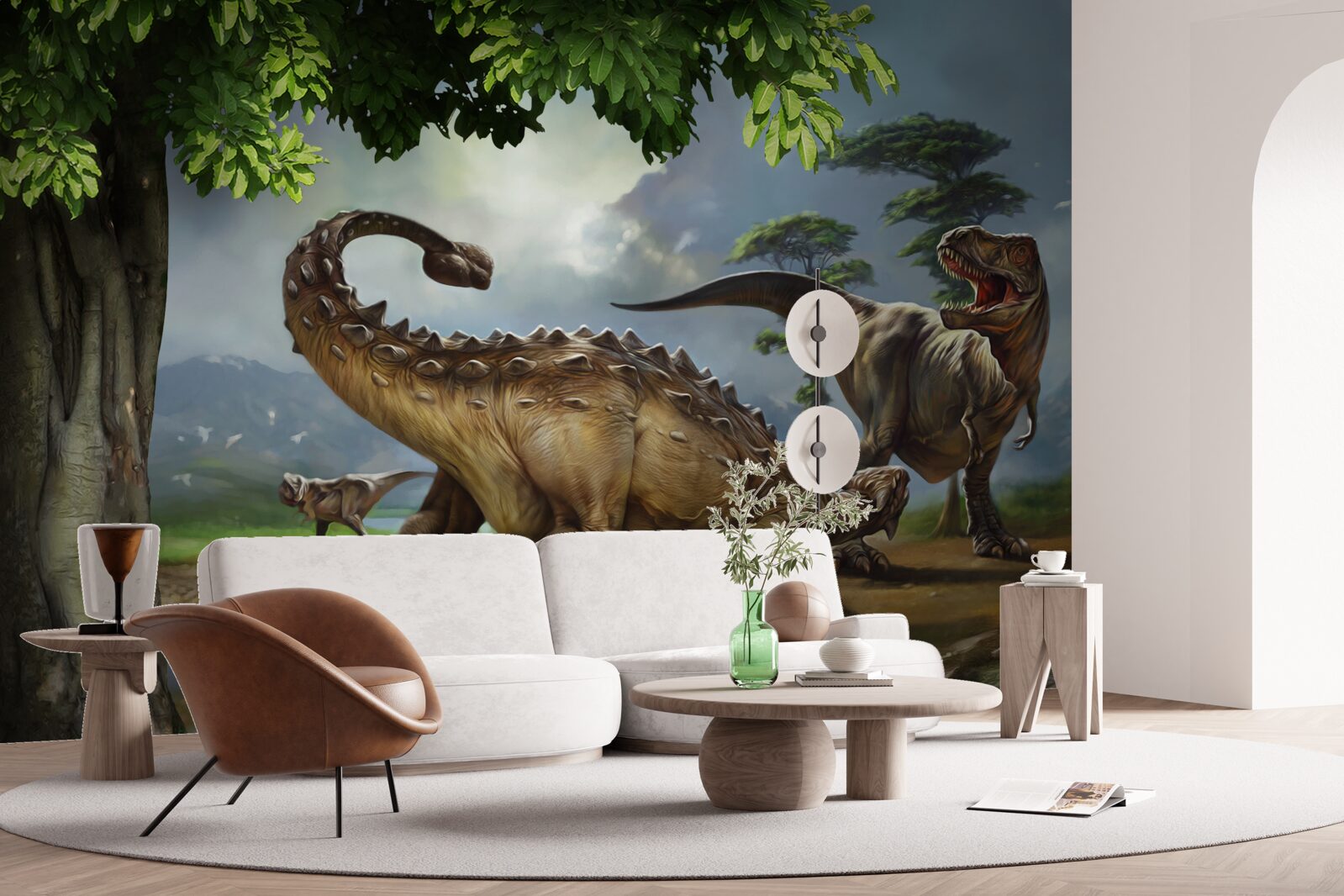 Fototapet dinozaurii trăiesc în pădurea de lângă iaz