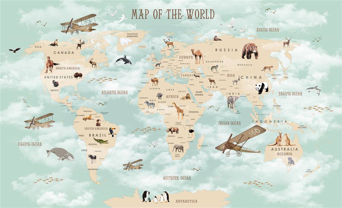 Fototapet fauna în atlasul geografic