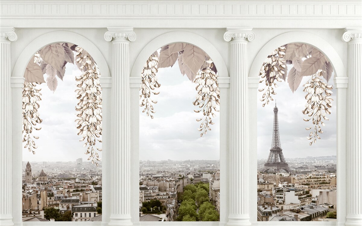 Fototapet arcade florale cu vederi uluitoare ale parisului