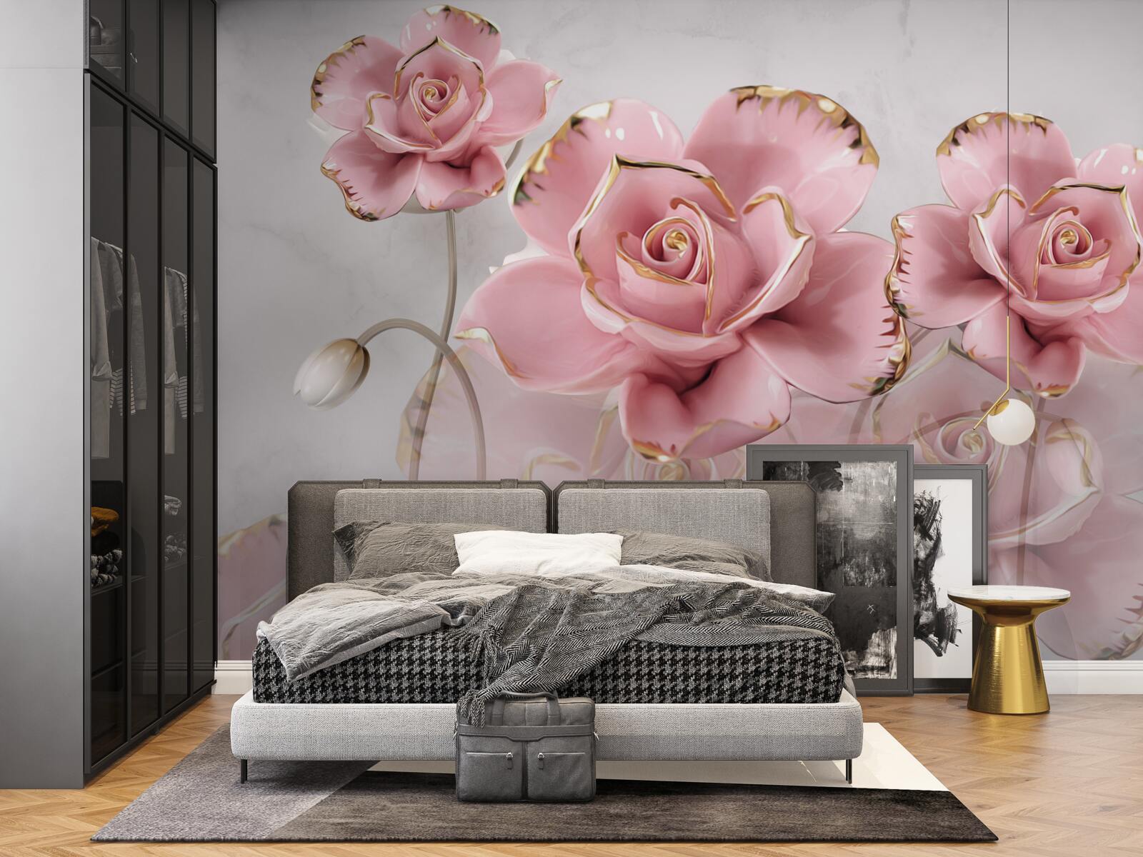 Fototapet fundal delicat decorat cu trandafiri roz