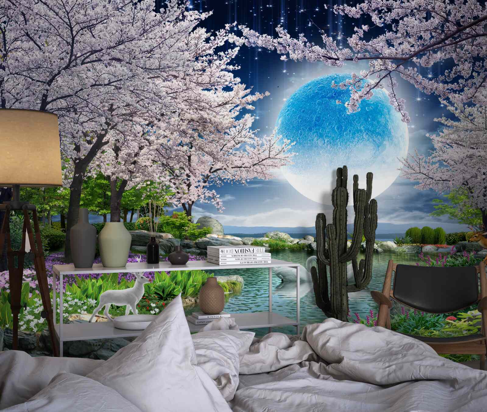 Fototapet pădure magică sub cupola unei luni uriașe