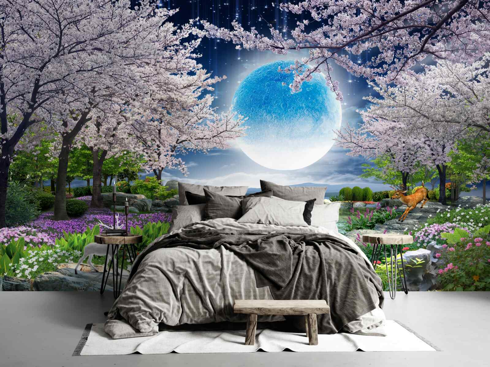 Fototapet pădure magică sub cupola unei luni uriașe
