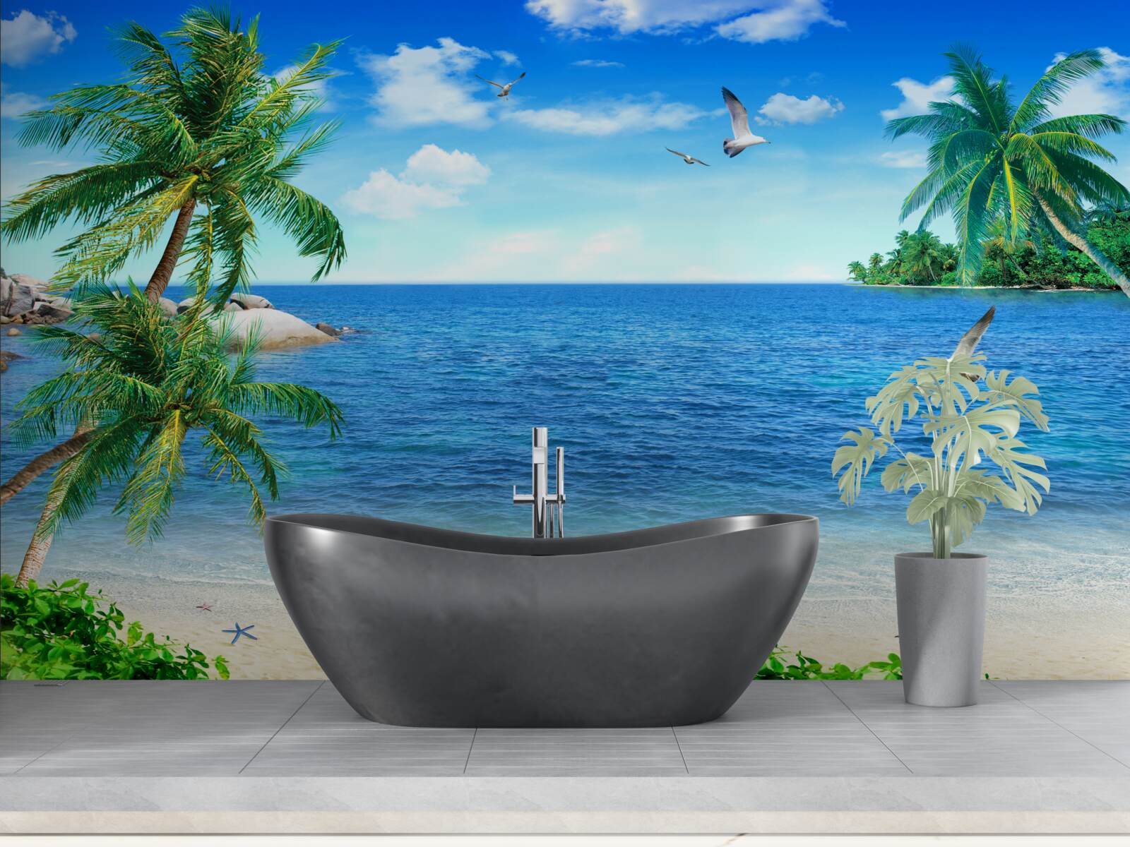 Fototapet ocean calm și copaci tropicali