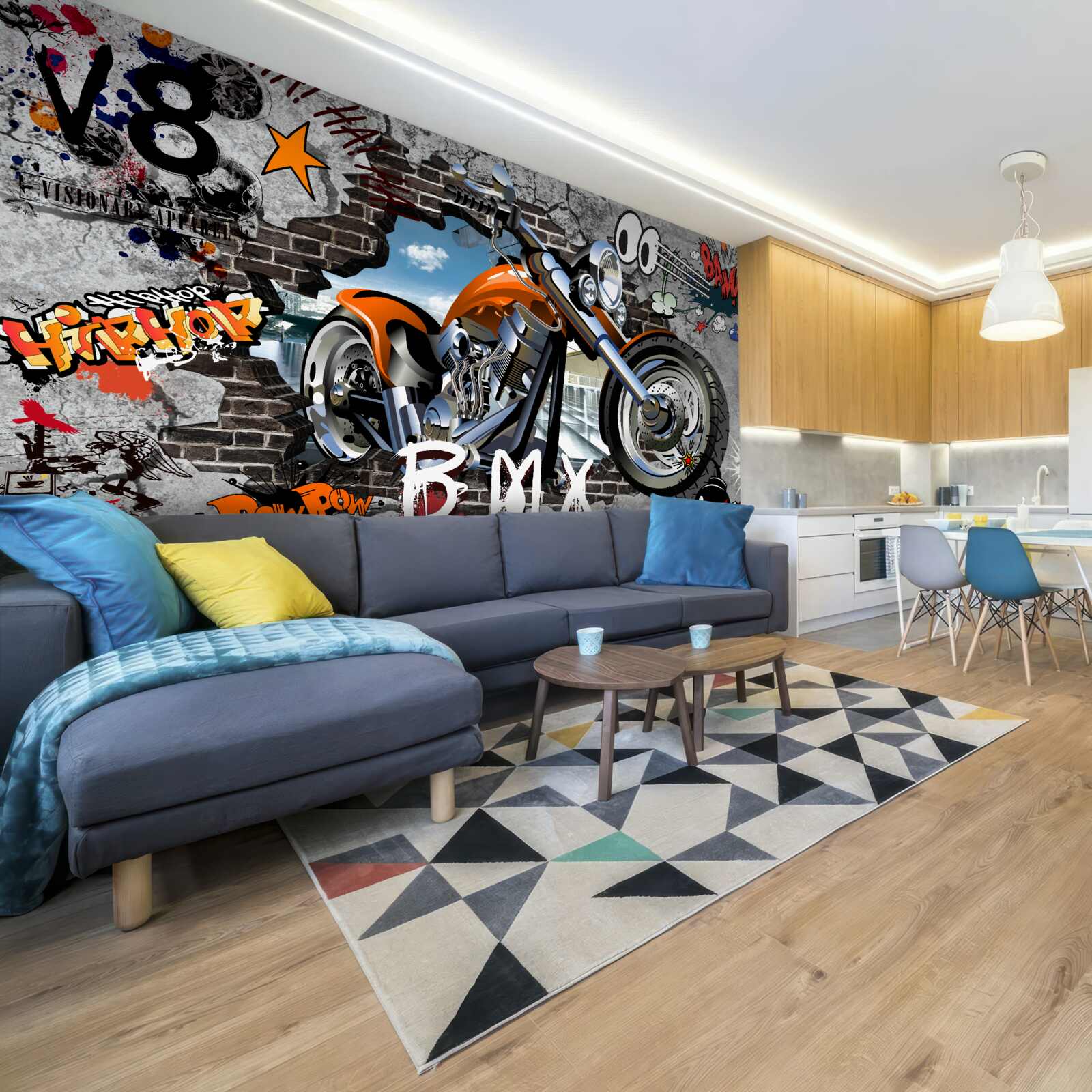 Fototapet graffiti sub forma unei motociclete